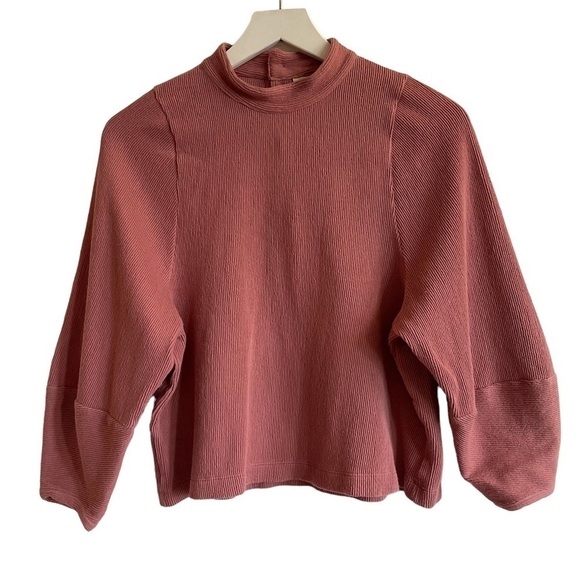 Madewell Texture & Thread Button-Back Mockneck Top, Autumn Berry, Size S - Picture 1 of 6